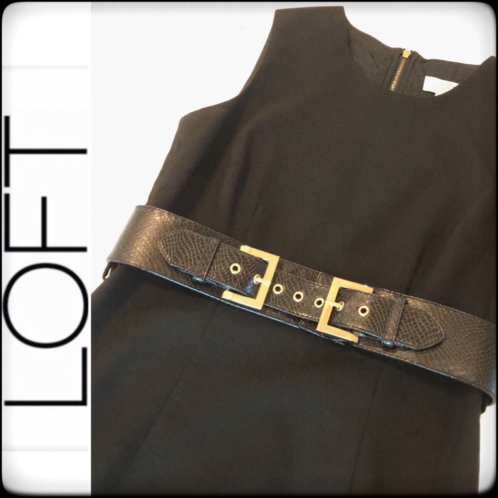 LOFT BLACK SHEATH DRESS W/FAUX SNAKESKIN BELT - 4P